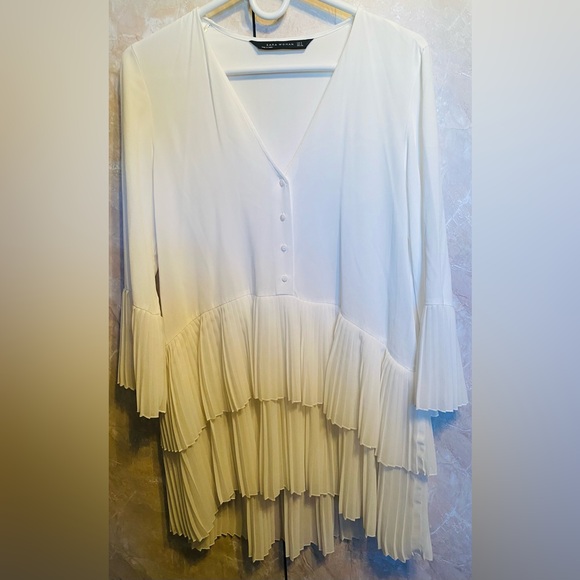 New Zara Elegant White Pleated Blouse/Dress - Picture 5 of 6